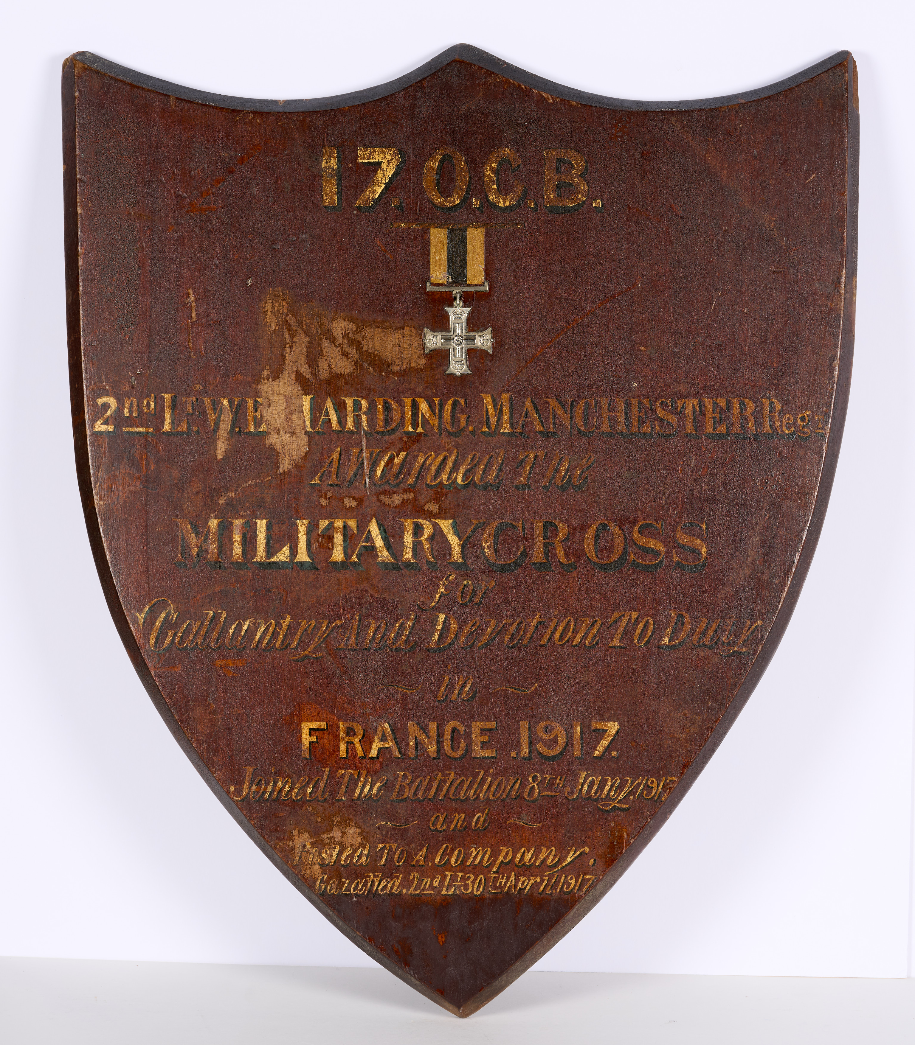 William Eric Harding : Military Cross attached to wooden shield